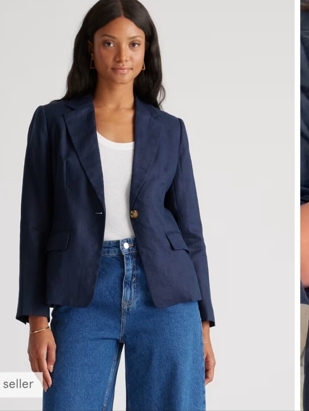 100% European Linen Structured Blazer Dark Navy Size M